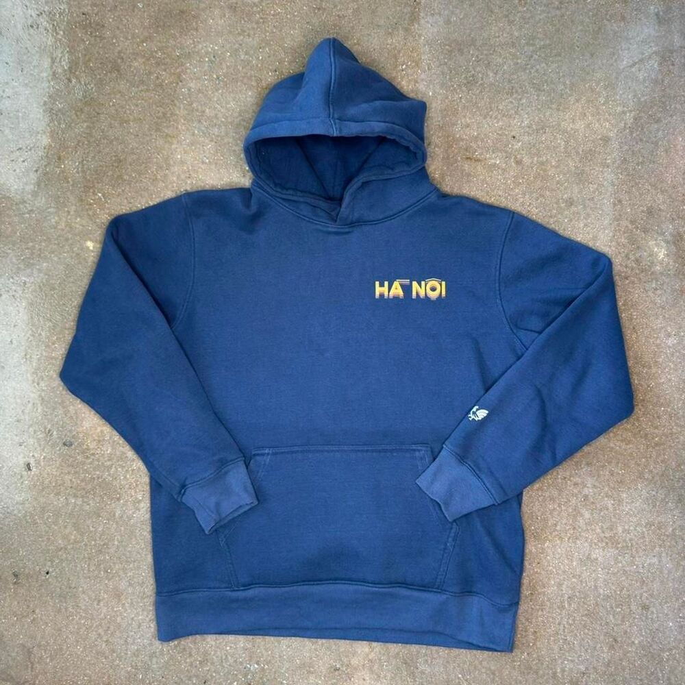 TiredCity Hanoi Hoodie Mens L Navy Graphic Pullover Vietnam Travel Sweatshirt